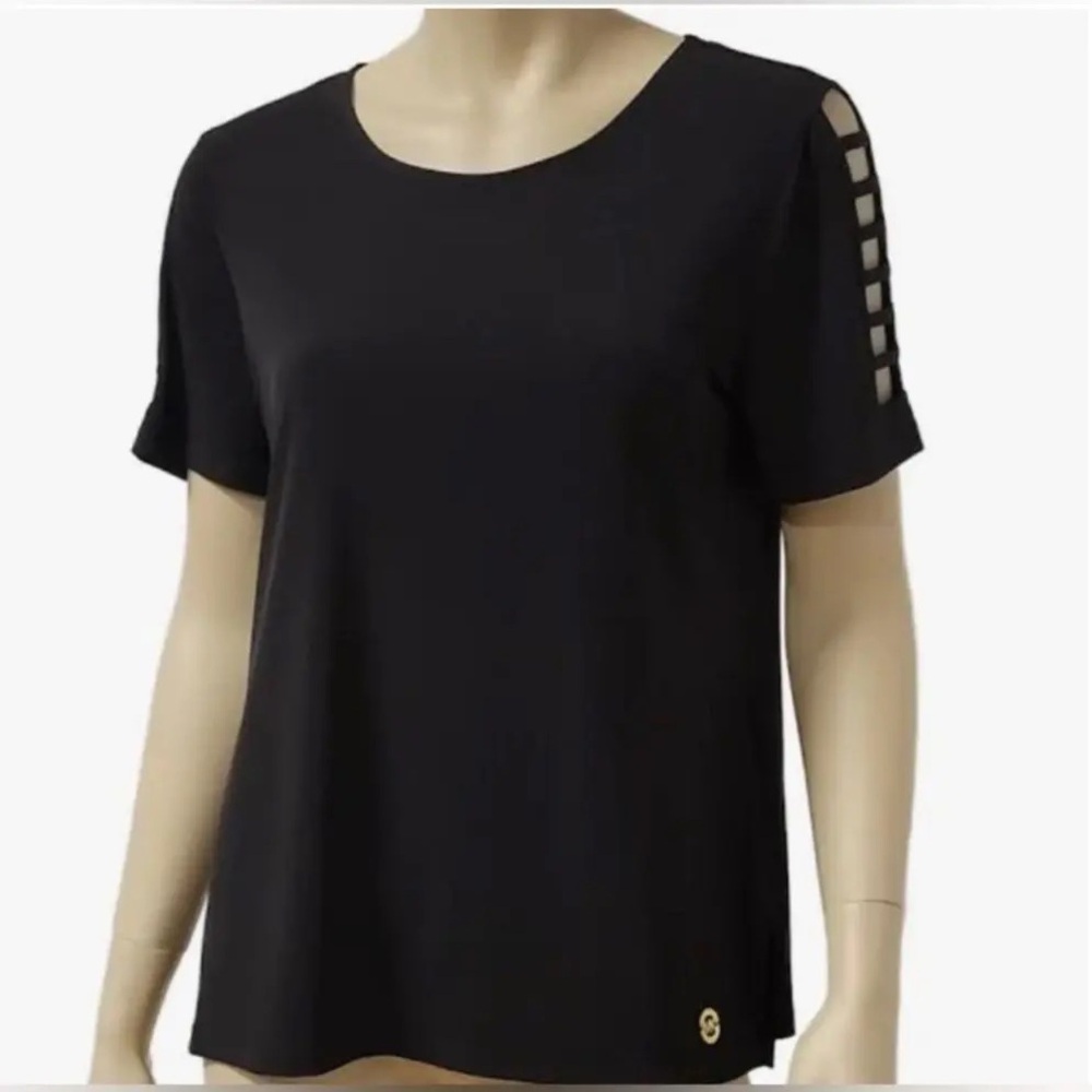 Michael Kors Black Lattice Sleeve Top Plus Size